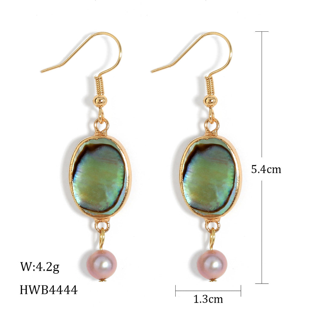 Abalone Shell Teardrop Dangle Earrings Sustained With Semi Baroque Pearl In Different Colors