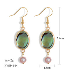 Abalone Shell Teardrop Dangle Earrings Sustained With Semi Baroque Pearl In Different Colors