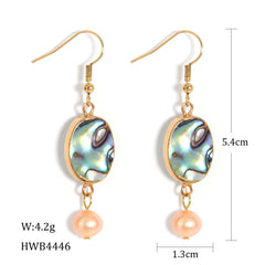 Abalone Shell Teardrop Dangle Earrings Sustained With Semi Baroque Pearl In Different Colors