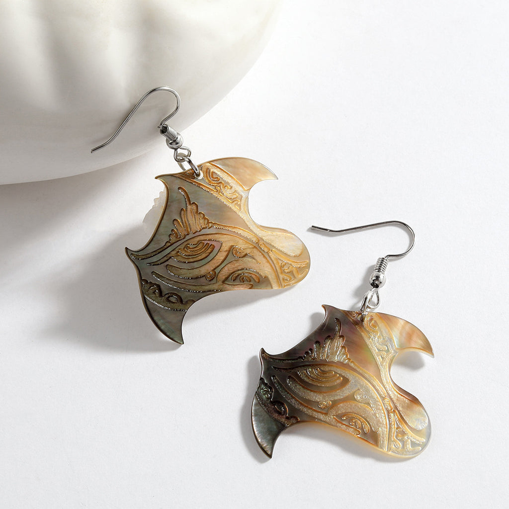 Manta Ray Inspired Copper Colored Abalone Shell Earrings