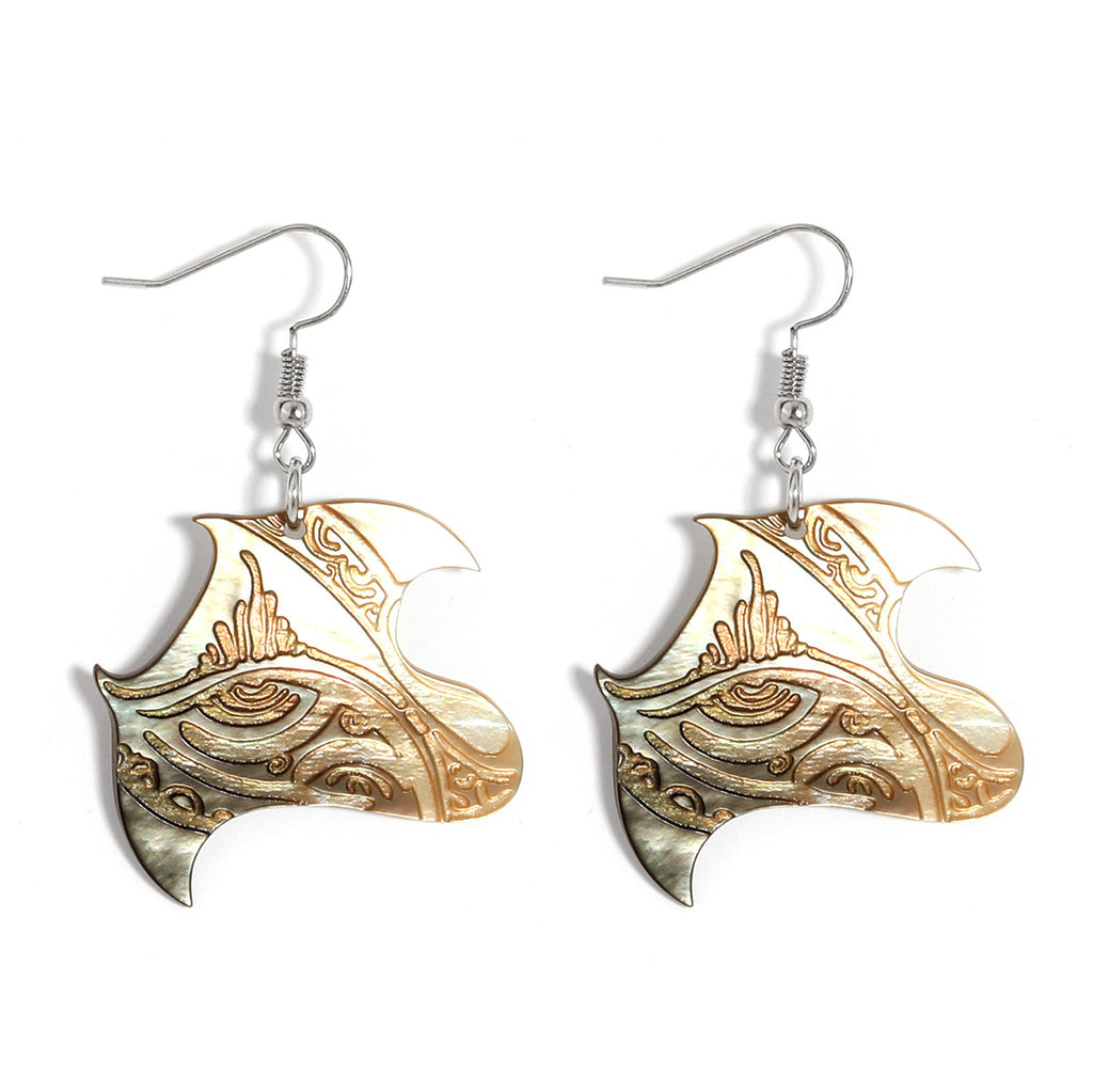 Manta Ray Inspired Copper Colored Abalone Shell Earrings