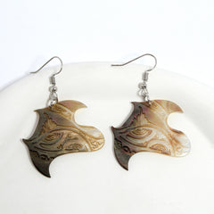 Manta Ray Inspired Copper Colored Abalone Shell Earrings