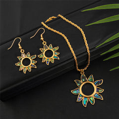 Set Of Abalone Sun Earrings And Necklace