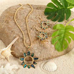 Set Of Abalone Sun Earrings And Necklace