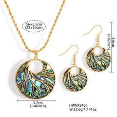 Set Of Circle With Abalone Waves Earrings And Necklace