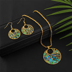 Set Of Circle With Abalone Waves Earrings And Necklace