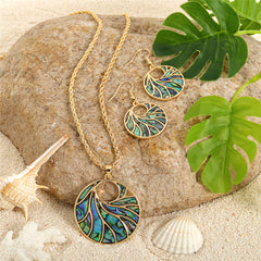 Set Of Circle With Abalone Waves Earrings And Necklace