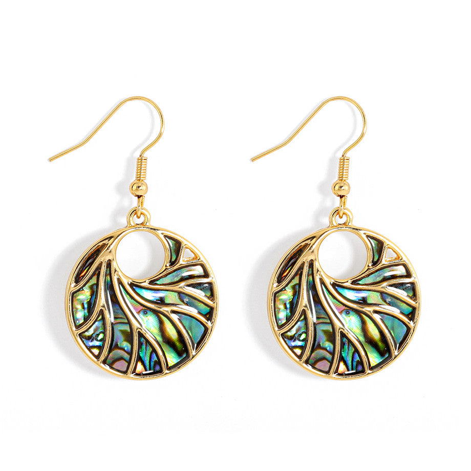 Circle With Abalone Waves Earrings