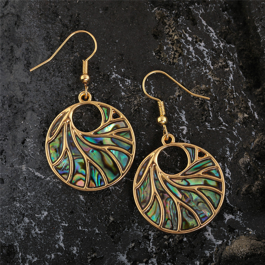 Circle With Abalone Waves Earrings