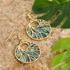 Circle With Abalone Waves Earrings