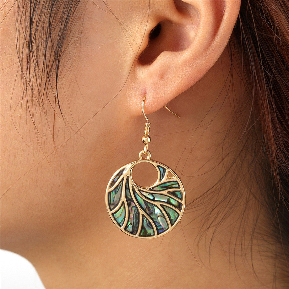 Circle With Abalone Waves Earrings