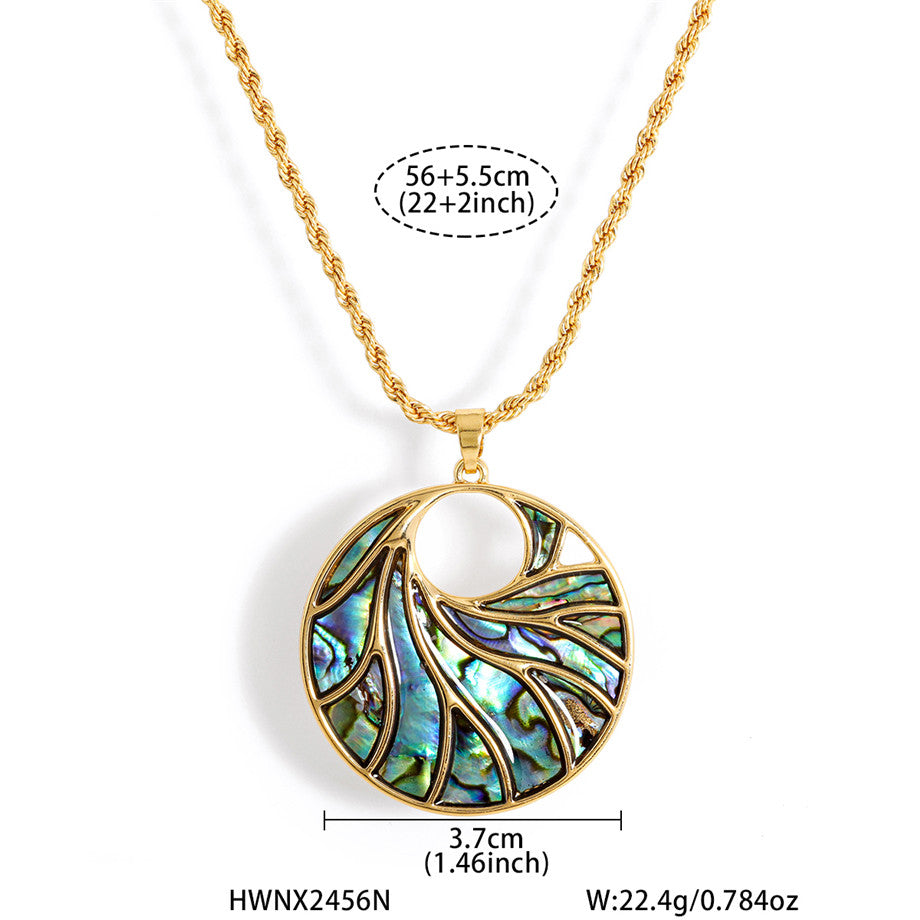 Circle With Abalone Waves Necklace