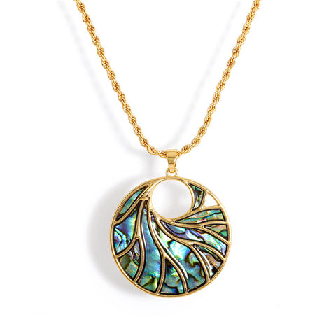 Circle With Abalone Waves Necklace