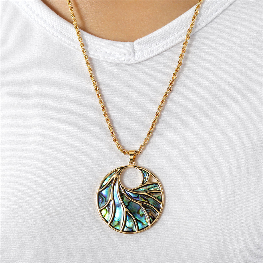 Circle With Abalone Waves Necklace