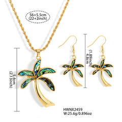 Set Of Hawaiian Abalone Palm Tree Earrings And Necklace