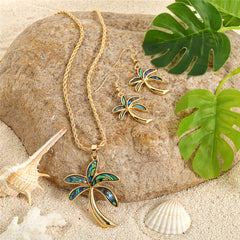 Set Of Hawaiian Abalone Palm Tree Earrings And Necklace