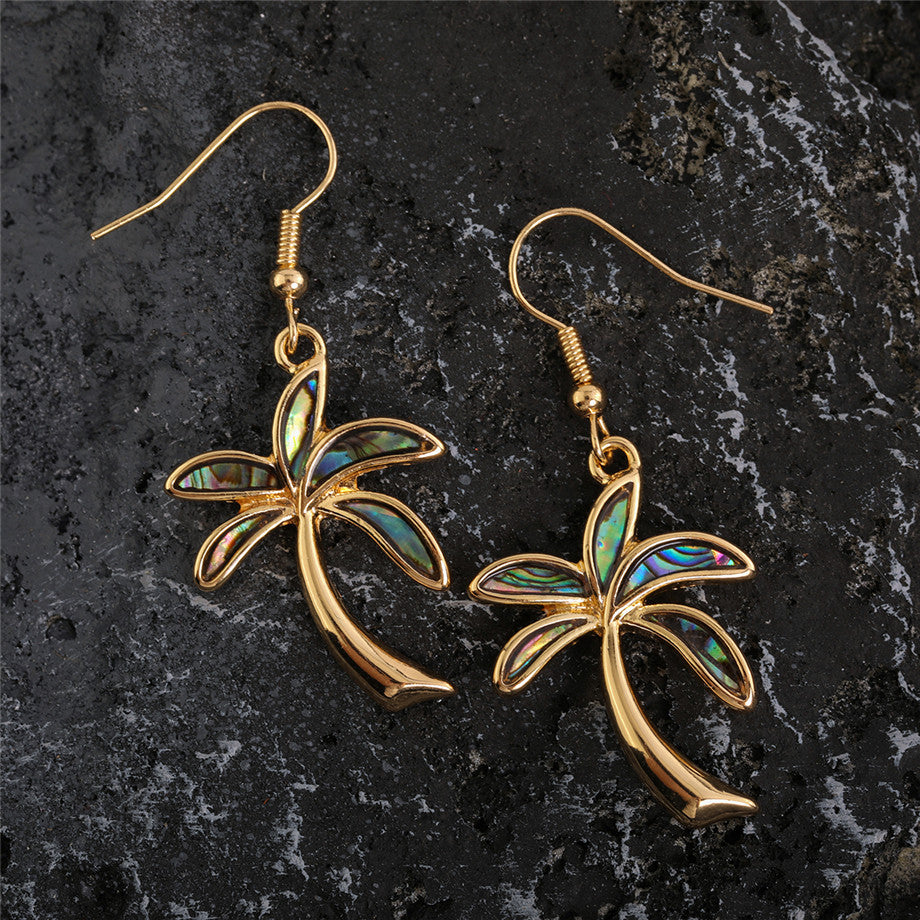 Hawaiian Abalone Palm Tree Earrings