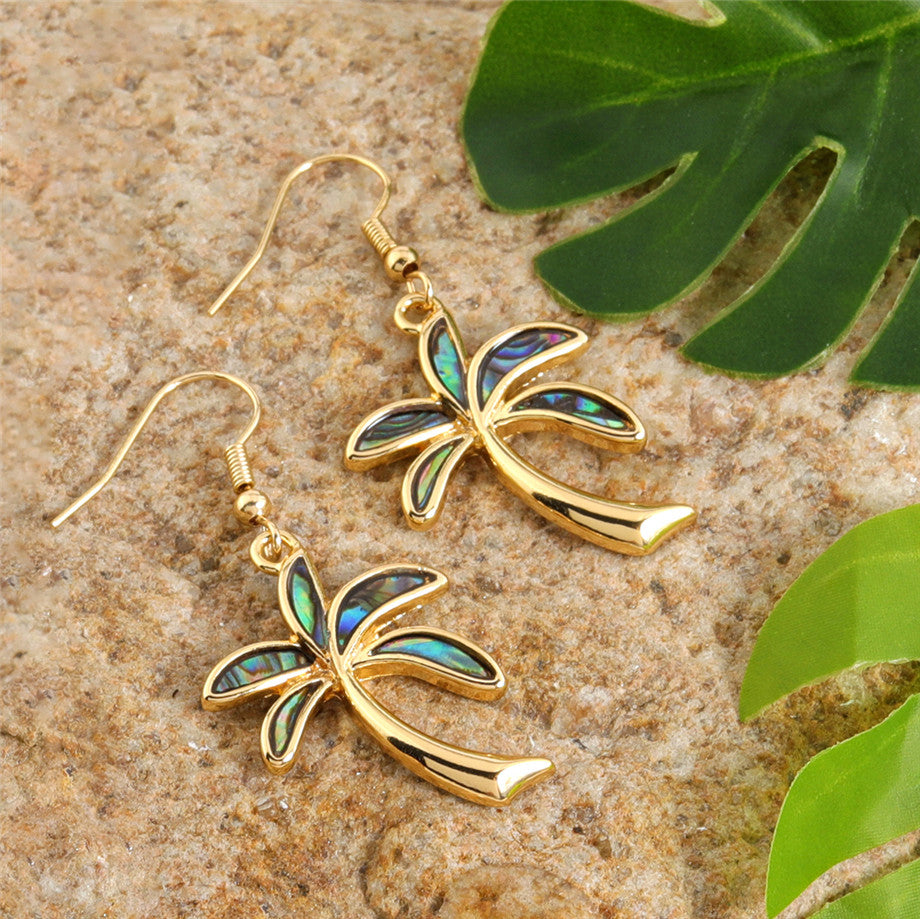 Hawaiian Abalone Palm Tree Earrings