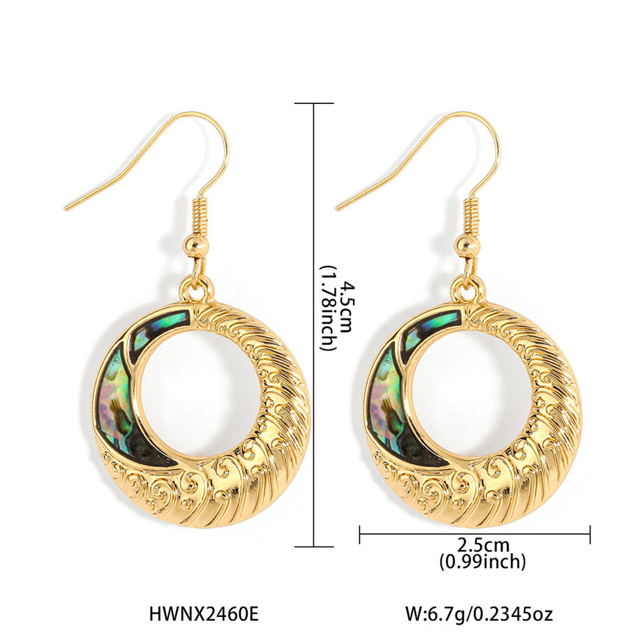 Carved Round Earrings With Abalone