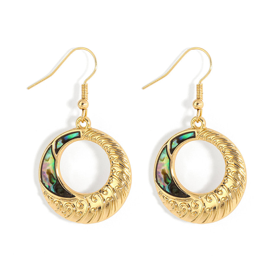 Carved Round Earrings With Abalone