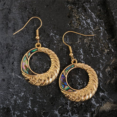 Carved Round Earrings With Abalone