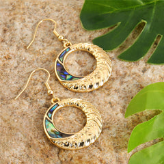 Carved Round Earrings With Abalone