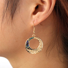 Carved Round Earrings With Abalone