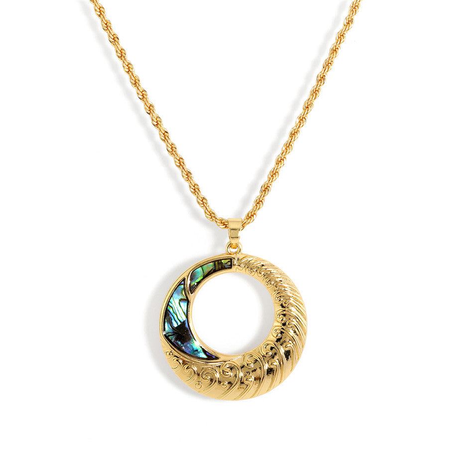 Carved Round Necklace With Abalone