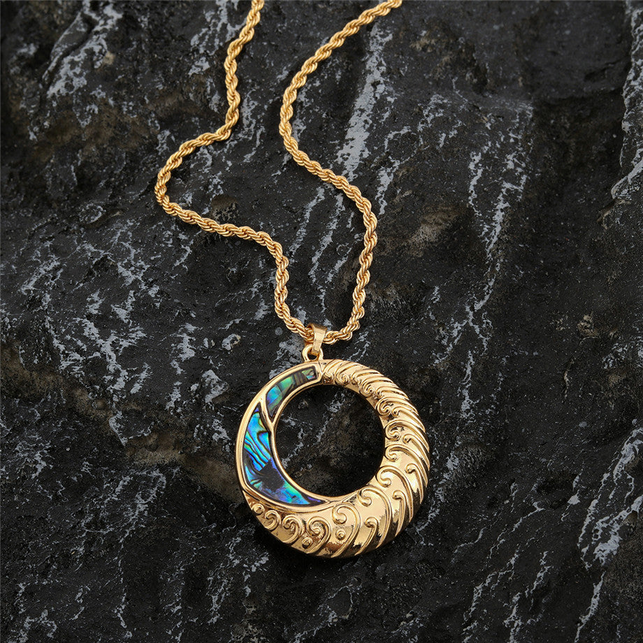 Carved Round Necklace With Abalone