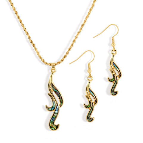 Set Of Abalone Blowing Winds Earrings And Necklace