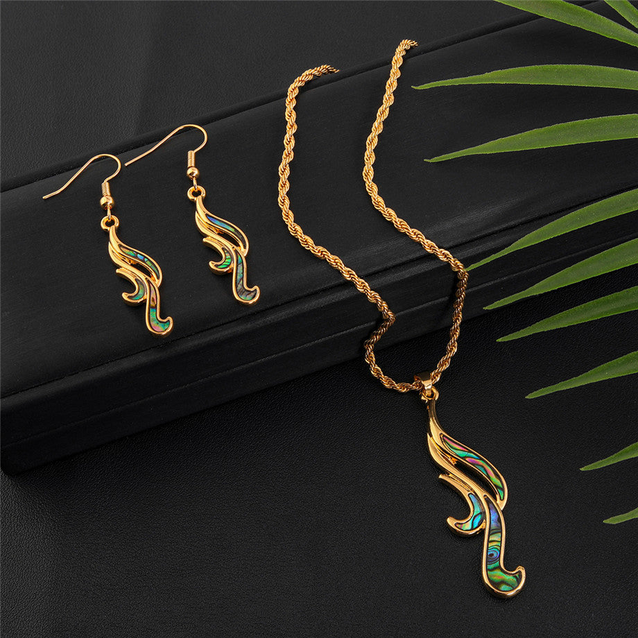 Set Of Abalone Blowing Winds Earrings And Necklace