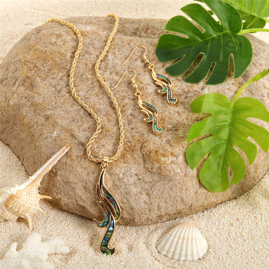 Set Of Abalone Blowing Winds Earrings And Necklace