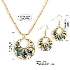 Set Of Double Circle With Abalone Earrings And Necklace