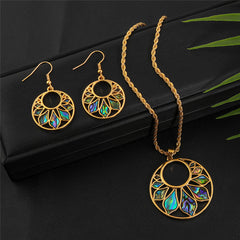 Set Of Double Circle With Abalone Earrings And Necklace