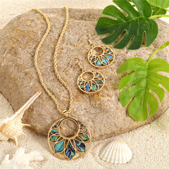 Set Of Double Circle With Abalone Earrings And Necklace