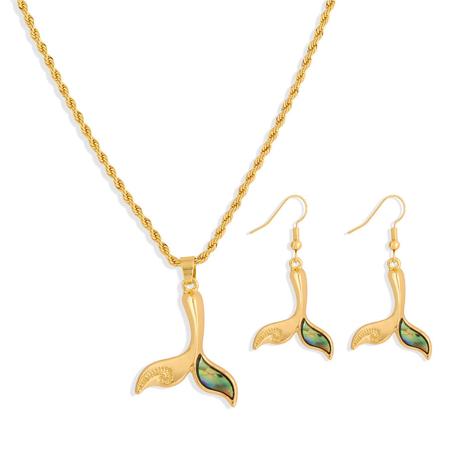 Set Of An Abalone Whale Tail Earrings And Necklace