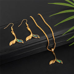 Set Of An Abalone Whale Tail Earrings And Necklace