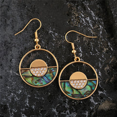 Double Circles Earrings With Abalone And White Zircons