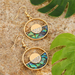 Double Circles Earrings With Abalone And White Zircons