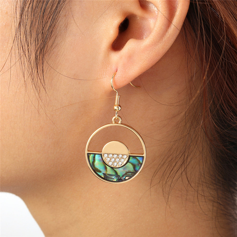 Double Circles Earrings With Abalone And White Zircons