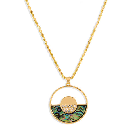 Double Circles Necklace With Abalone And White Zircons