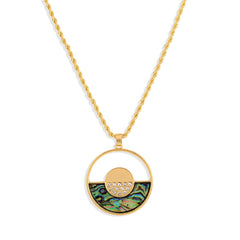 Double Circles Necklace With Abalone And White Zircons