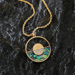 Double Circles Necklace With Abalone And White Zircons