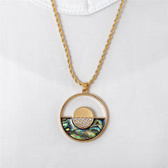 Double Circles Necklace With Abalone And White Zircons