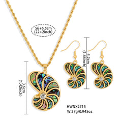 Set Of Abalone Snail Earrings And Necklace With A White Zircon