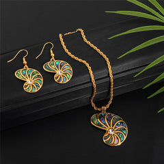 Set Of Abalone Snail Earrings And Necklace With A White Zircon