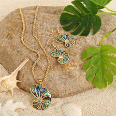 Set Of Abalone Snail Earrings And Necklace With A White Zircon