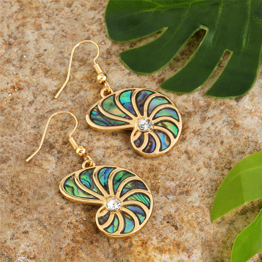 Abalone Snail Earrings With A White Zircon