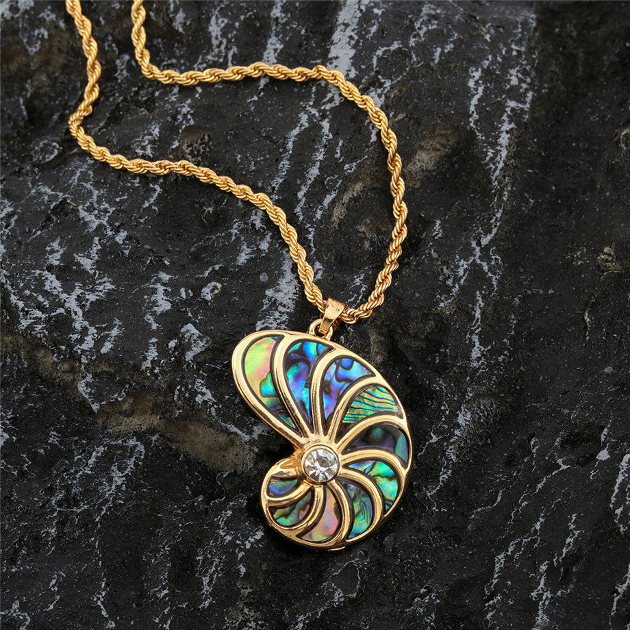 Abalone Snail Necklace With A White Zircon