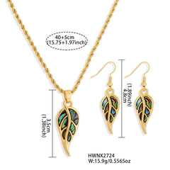 Set Of Hawaiian Abalone Leaf Earrings And Necklace